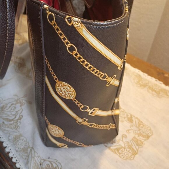 Anne Klein Designer Style Chain Print Briefcase Tote Bag Purse - Picture 5 of 9